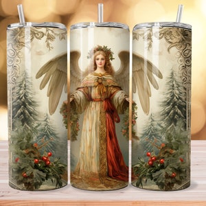 Victorian Christmas Angel Tumbler Sublimation Design (Digital Download)