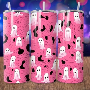 Pink Halloween Ghost Tumbler Sublimation Design (Digital Download)