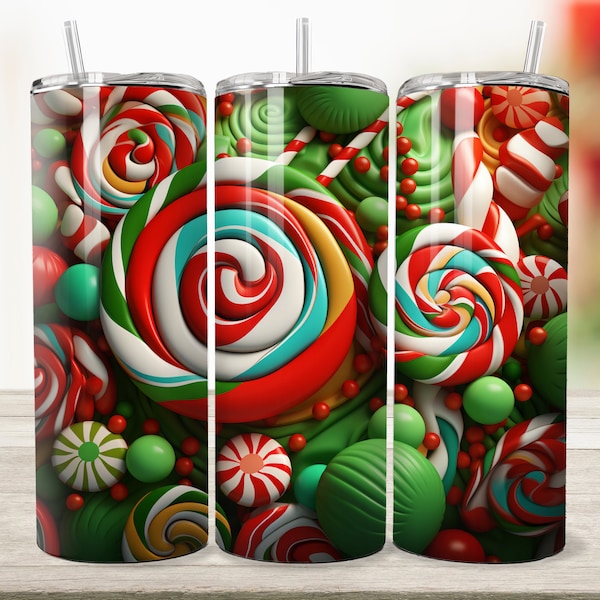 3D Christmas Candy 20 oz Skinny Tumbler Sublimation Design, Christmas Sweets, Straight Tumbler Wrap, Instant Digital Download PNG