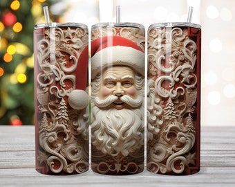 3D Santa Claus Christmas 20 oz Skinny Tumbler Sublimation Design, Christmas Scene, Straight Tumbler Wrap, Instant Digital Download 300 PNG