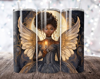Watercolor Victorian African American Angel 20 oz Skinny Tumbler Sublimation Design, Straight Tumbler Wrap, Instant Digital Download PNG