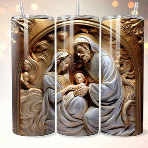 Gold Nativity Scene 20oz Skinny Tumbler Sublimation Design (Digital Download)