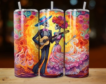 Dancing Sugar Skulls Tumbler Wrap: 20 oz Skinny Tumbler Sublimation Design (Digital Download)