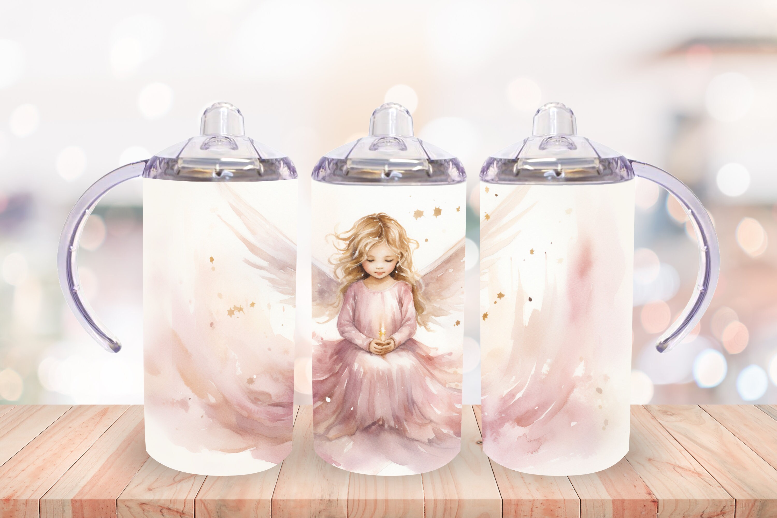 Watercolor Angel Sippy Cup Sublimation Design: 12 Oz Tumbler Wrap ...