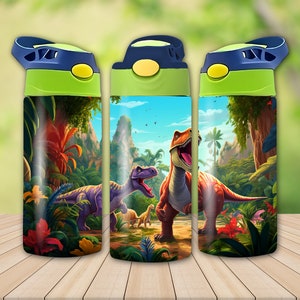 Dinosaur 12 oz Flip Top Sippy Cup Sublimation Design, Straight 12 Oz Tumbler Wrap PNG, Childrens Water Bottle, Digital Download, 300 DPI