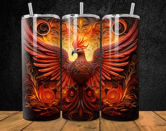 3D Quilling Rising Phoenix Bird 20 oz Skinny Tumbler Sublimation Design, Straight Tumbler Wrap, Instant Digital Download PNG, 300 DPI