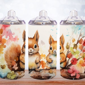 Cute Baby Squirrels 12 oz Sippy Cup Sublimation Design, Straight 12 Oz Tumbler Wrap PNG, Kids Water Bottle, Digital Download, 300 DPI