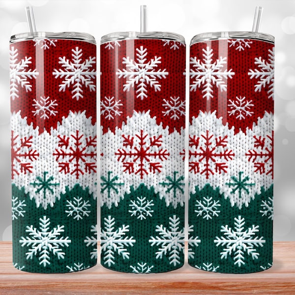 Ugly Christmas Sweater Snowflake Knit Design, 20 oz Skinny Tumbler Sublimation Design, Straight Tumbler Wrap, Instant Digital Download