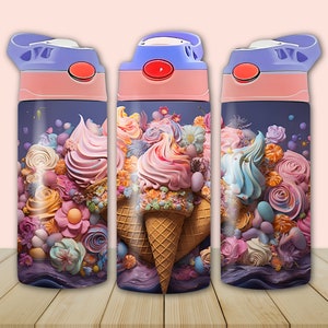 3D Eistüte 20 oz Skinny Becher Sublimation Design, gerade Becher Wrap, Kinder Wasserflasche, sofortiger digitaler Download PNG, 300 DPI