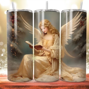 Victorian Christmas Angel Music Sheets 20 oz Skinny Tumbler Sublimation Design, Straight Tumbler Wrap, Instant Digital Download PNG, 300 DPI