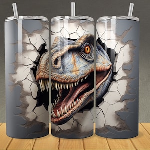 3D Velociraptor Hole In Wall 20 oz Skinny Tumbler Sublimation Design, Straight Tumbler Wrap, Instant Digital Download PNG 300 DPI