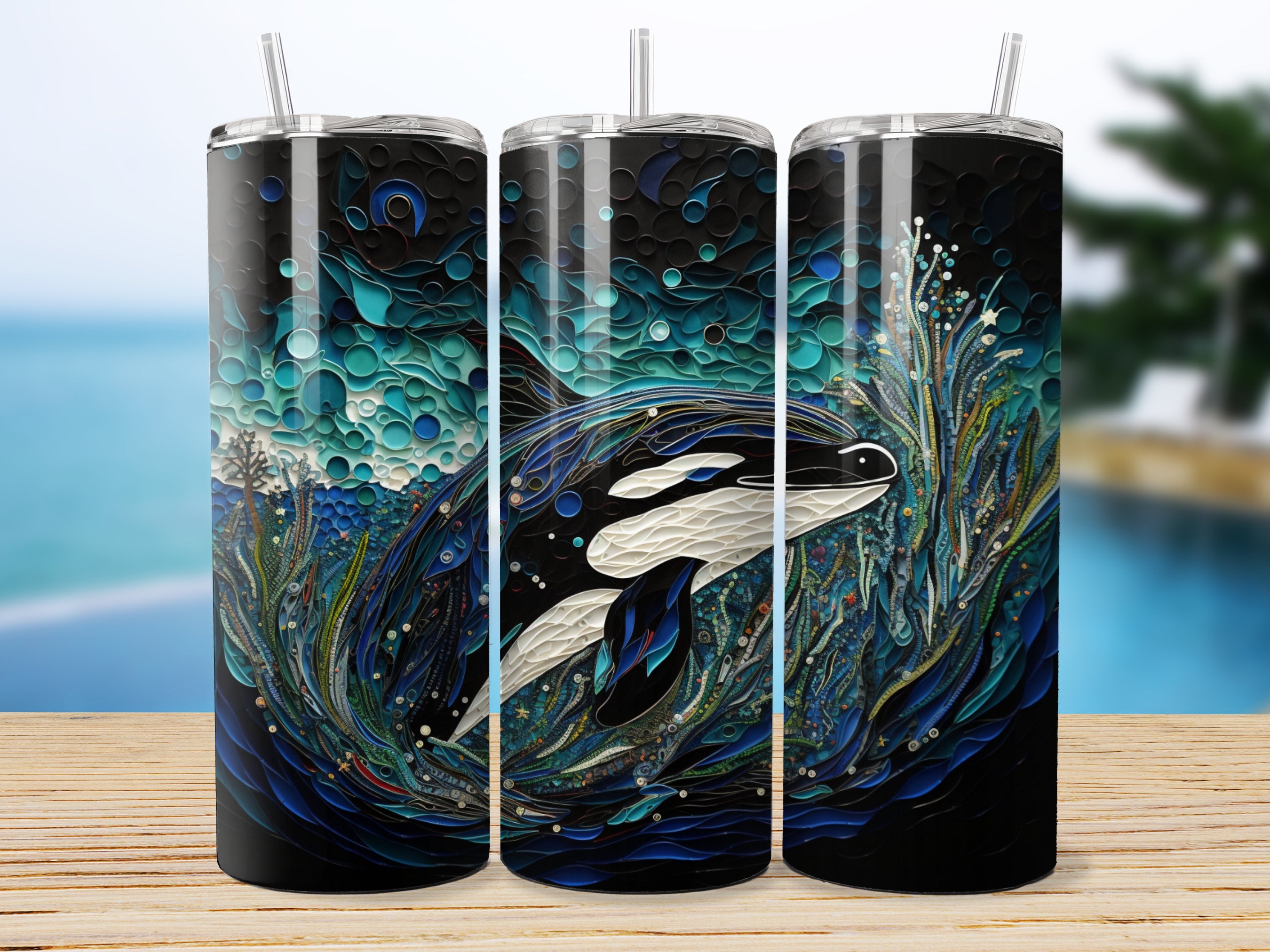 Orca Papercut Tumbler Wrap for 20 oz tapered and straight