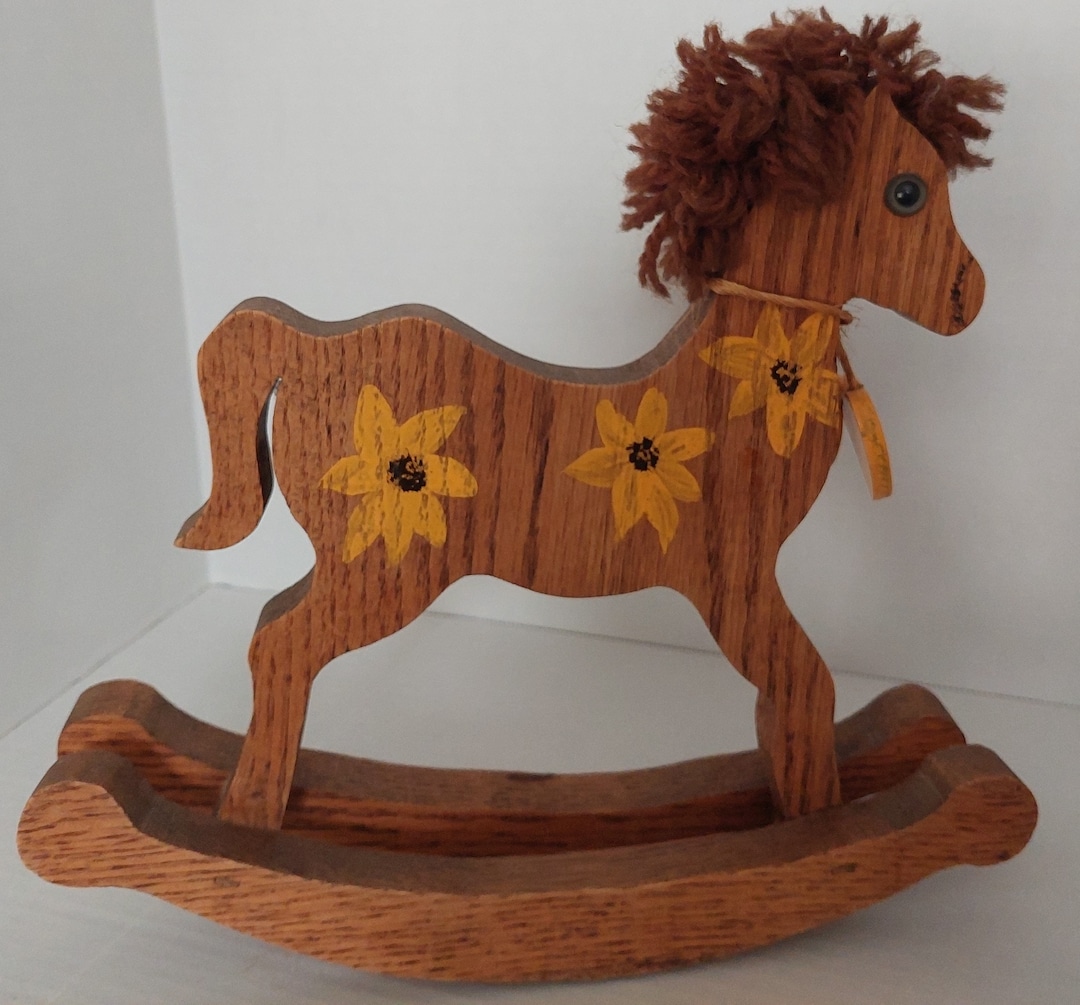 Handmade Wooden Rocking Horse With Yarn Mane Etsy