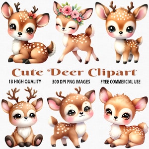 Clipart de cervo fofo, 18 imagens PNG HQ (300 DPI), clipart de cervo da floresta, clipart de cervo da floresta, clipart de cervo bebê, clipart de cervo bebê da floresta
