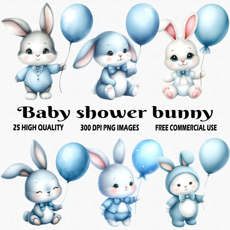 Baby Shower Bunny Clipart, 25 (300 DPI) Png Images, Boy Bunny Clipart ...