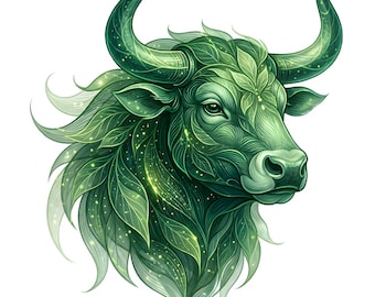 Celestial Taurus Zodiac transparante PNG-clipart digitale download Green Bull astrologie illustratie Earth Sign Horoscoop Artwork