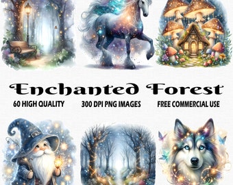 Imágenes prediseñadas de bosque encantado, 60 imágenes (300 DPI), imágenes prediseñadas de bosque mágico, imágenes prediseñadas de bosque caprichoso, imágenes prediseñadas de bosque encantado, imágenes prediseñadas de bosque encantado
