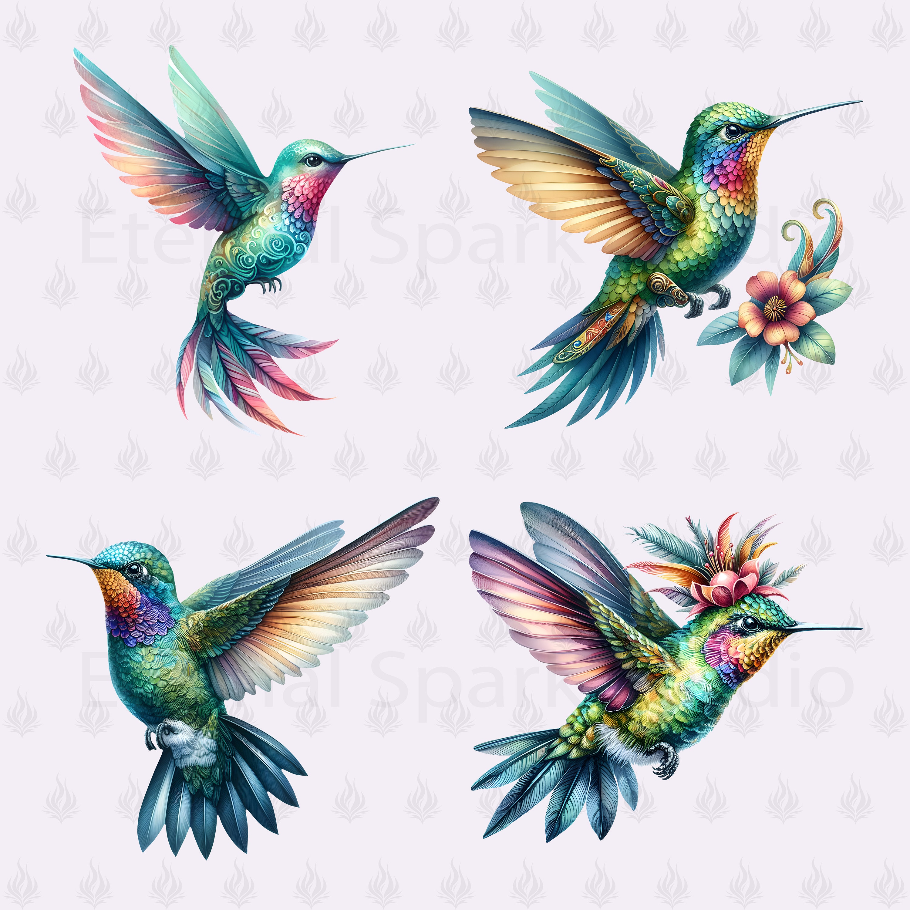 Whimsy Hummingbird Watercolor Whimsical Hummingbird Clipart, 16 High Quality (300 DPI) PNG ...