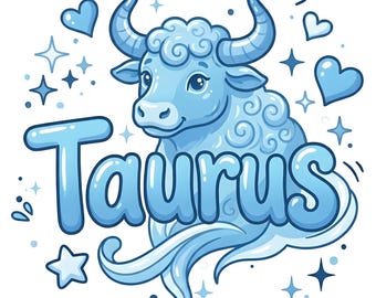 Stier sterrenbeeld transparante PNG digitale download schattige stier astrologie clipart blauwe dierenriem cartoon kunst horoscoop stier verjaardagscadeau