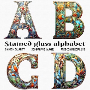 Stained glass alphabet clipart, 26 (300 DPI) PNG Images, Colorful alphabet png, Retro alphabet clipart, Colorful alphabet clipart