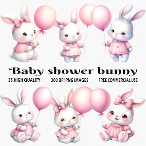 Baby-Dusche-Häschen-Clipart, 25 (300 DPI) PNG-Bilder, Mädchen-Häschen-Clipart, Baby-Dusche-Mädchen-Clipart, Baby-Dusche-Häschen-Png, süße Hasen-Clipart