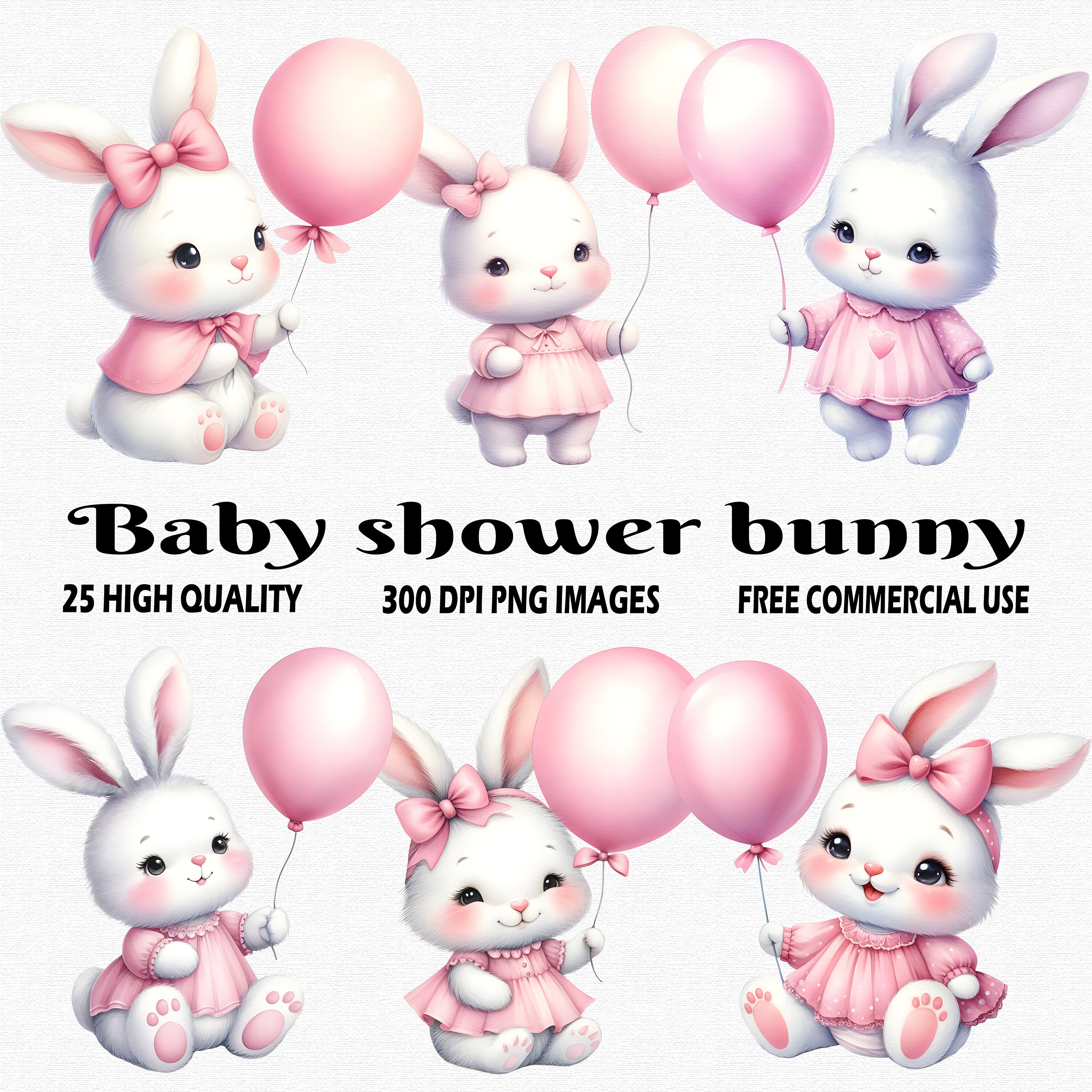 Baby Shower Bunny Clipart, 25 (300 DPI) Png Images, Girl Bunny Clipart ...