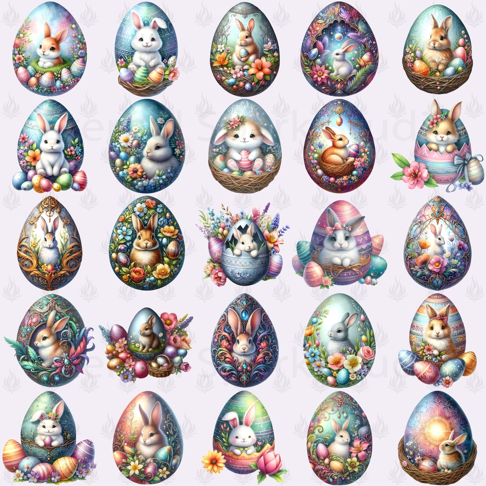 Watercolor Easter Egg Bunny Clipart, 25 300 DPI PNG Transparent Images ...