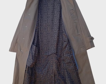 Gabardina iridiscente vintage de Burberrys / Abrigo Balmacaan marrón oliva brillante / Abrigo de Burberrys de Londres de los años 80 y 90