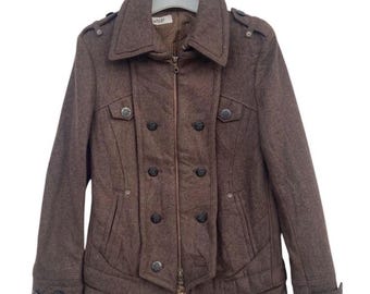 Chaqueta militar convertible vintage PPFM Napoleon, color marrón, con cremallera, doble botonadura, estilo táctico, marca japonesa.