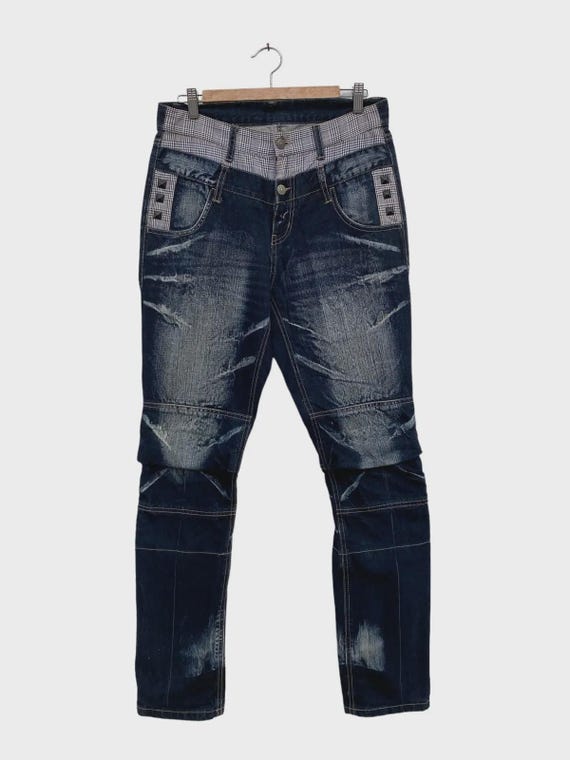 Vintage PPFM Patchwork Denim Pants – Distressed Biker Jeans 