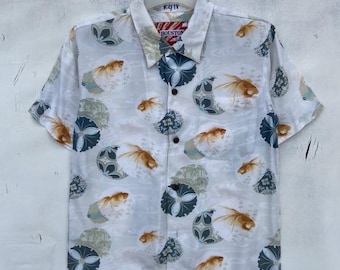 Camisa hawaiana de rayón con diseño de pez dorado de Houston