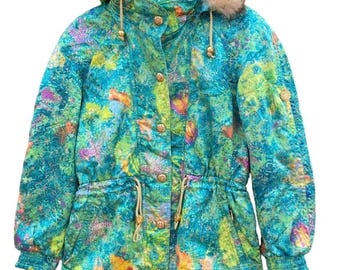 Chaqueta de esquí vintage Phenix multicolor con capucha de piel, parka de invierno para snowboard y abrigo de exterior.