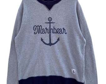 Sudadera vintage Marine Bear Coen / Cuello redondo con logo de ancla grande / Jersey náutico gris / Ropa urbana retro