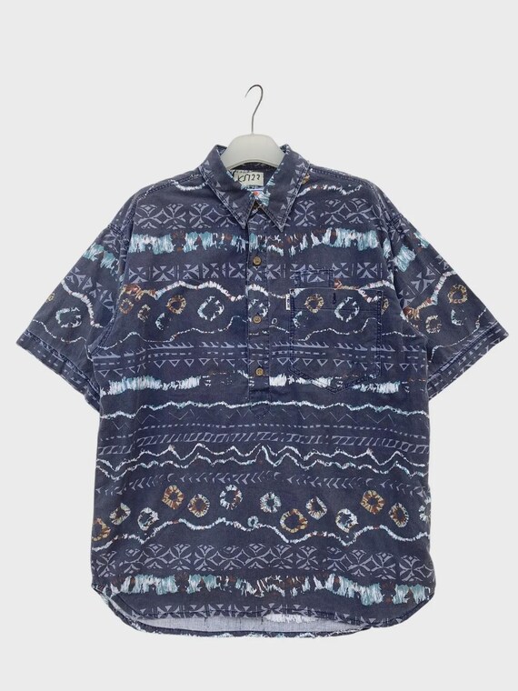 Nigel Cabourn, Vintage Nigel Cabourn Pullover Hawaiian Shirt Abstract Tribal Geometric Print Short Sleeve Button Up Mens Summer Casual Wear