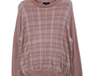 Jersey de punto vintage Burberry London Check rosa / Jersey de lana a cuadros Burberrys Windowpane / Prendas de punto de lujo de diseñador en tonos pastel