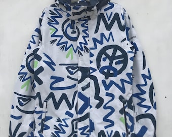 Chaqueta con capucha Quiksilver Pop Art, cortavientos con estampado abstracto, abrigo retro de surf, skate y streetwear, chaqueta para exteriores con estampado llamativo.