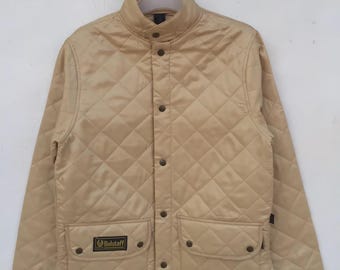 Chaqueta acolchada Belstaff Gold Label vintage para hombre, color beige tostado, abrigo ligero de estilo motero de lujo, herencia británica, prenda de abrigo de diseñador.