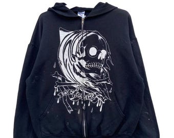 Sudadera con capucha y cremallera vintage del Día del Desprecio: sudadera negra con estampado de calavera