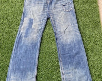 Pantalones vaqueros de mezclilla estilo patchwork vintage de Ne-Net Issey Miyake, desgastados, de pierna ancha, de diseñador, marca japonesa.