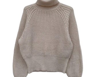 Jersey de cuello alto de lana Lemaire x Uniqlo – Beige, punto grueso