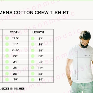 Next Level 3600 サイズ表、メンズ/ユニセックス コットン クルー T シャツのサイズガイド、PNG デザイン テンプレート