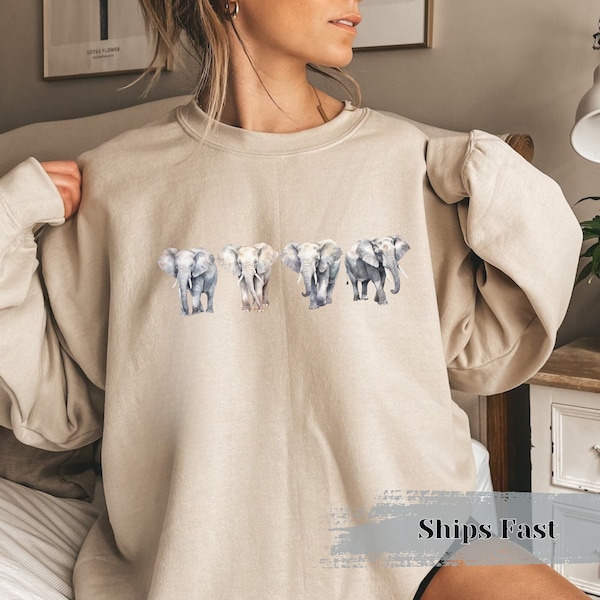 Elephants sweatshirt watercolour graphic gift, Zoo Animal Lover sweater present ,Best Elephant wild life appreciation jumper