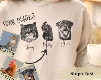 Hoodie personalized gift, custom pet face image and name hooded sweatshirt present, personalised Dog or Cat pet jumper