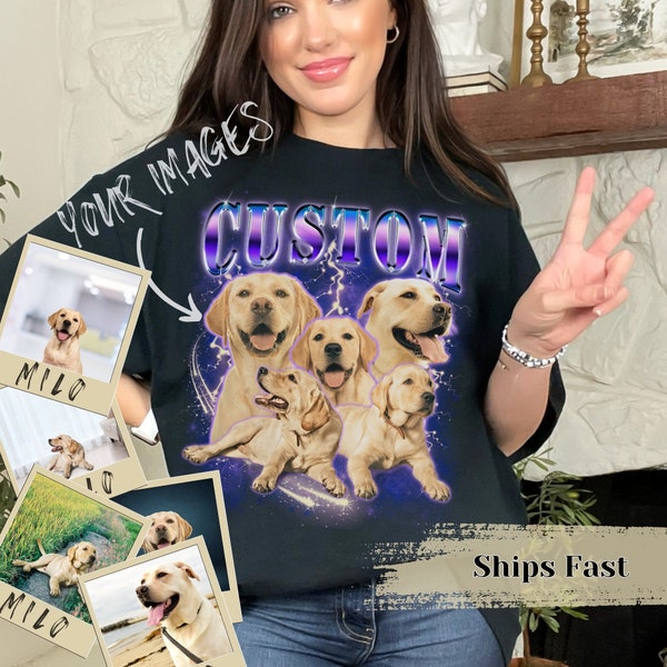 Custom Pet Portrait Shirt Gift, personalised pet Tee present, vintage 90's style pet T-Shirt, retro pet tshirt, cat and dog short sleeve top