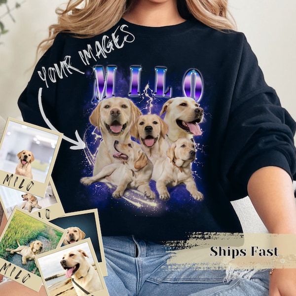 Custom Pet Portrait Sweatshirt Gift, personalised pet jumper present, vintage 90's style pet Shirt, retro pet top, cat and dog sweater