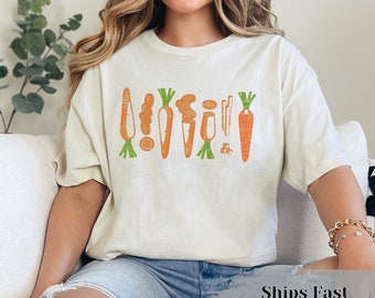 Carrot shirt gift, food graphic crewneck tee for girlfriend, carrot garden foodie lover T-shirt present