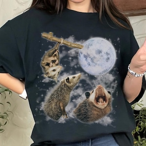 Opossum shirt with moon retro graphic, ridiculous possum worshipping the moon tshirt, vintage Opossum tee, wildlife lover gift for friend