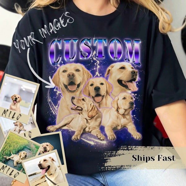 Custom Pet Portrait Shirt Gift, personalised pet Tee present, vintage 90's style pet T-Shirt, retro pet tshirt, cat and dog short sleeve top