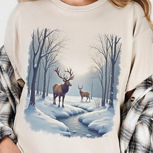 Retro Stag T-Shirt Gift, vintage deer lover tshirt, nostalgic 90&#39;s crewneck tee, Roe deer winter outfit