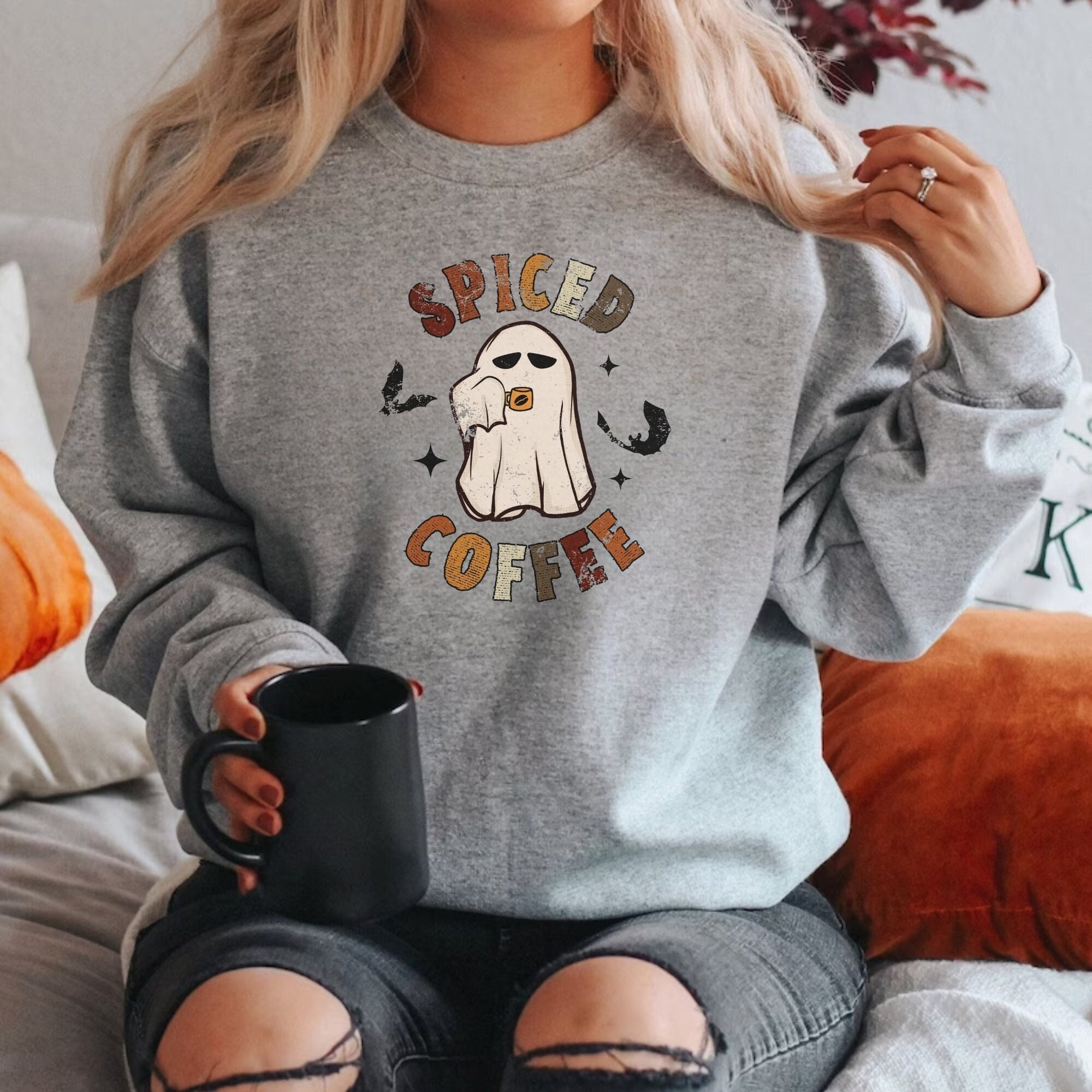 Ghost Halloween Sweatshirt Gift Ghost Sweater Crewneck Fall Etsy UK